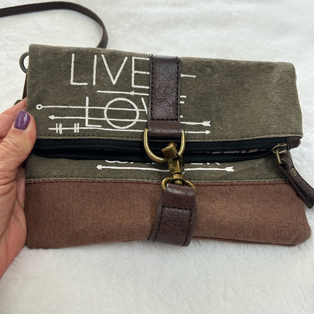 Mona B Olive and Brown Canvas Crossbody Mini Bag